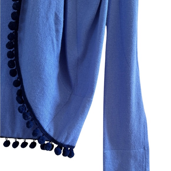 TWO BEES CASHMERE New Ellery Pom Pom Cardigan Sweater Size Medium in Bright Blue - Picture 5 of 13